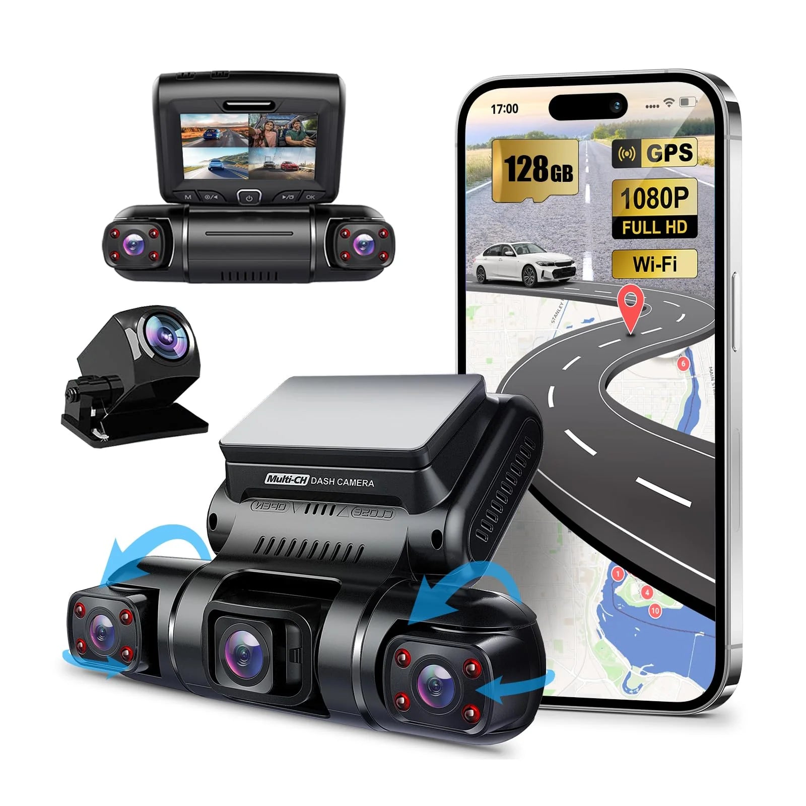 PRUVEEO 4-Channel Dash Cam, 1080P