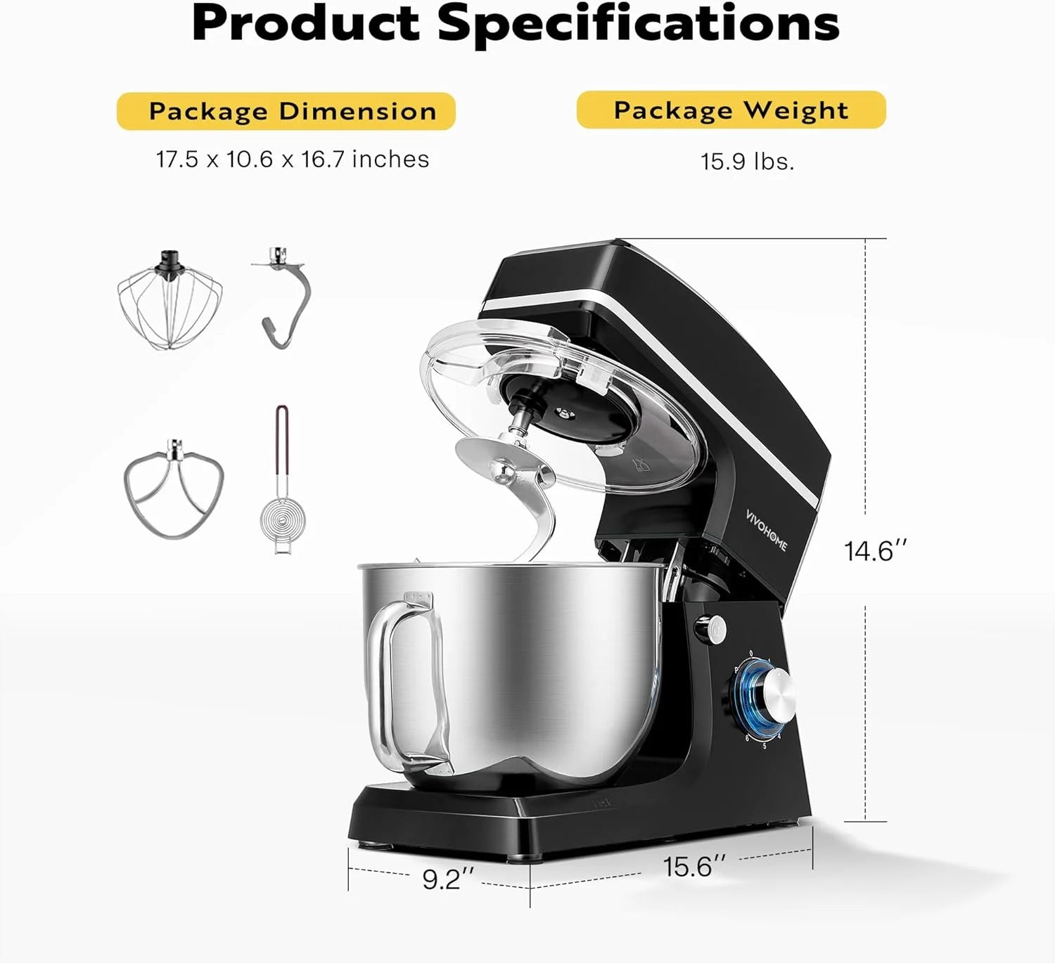 SPECSTAR 7.5 Quart Stand Mixer, Black