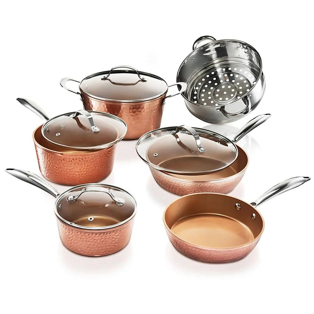 Hammered Copper 10-Piece Non-Stick Cookware Set