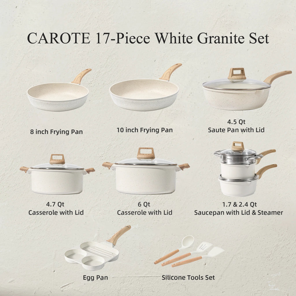 Carote 17-Piece Nonstick Granite Kitchen Cookware Set
