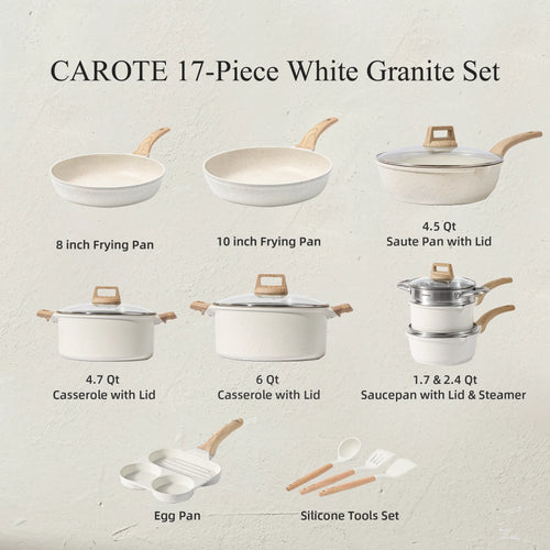 Carote 17-Piece Nonstick Granite Kitchen Cookware Set