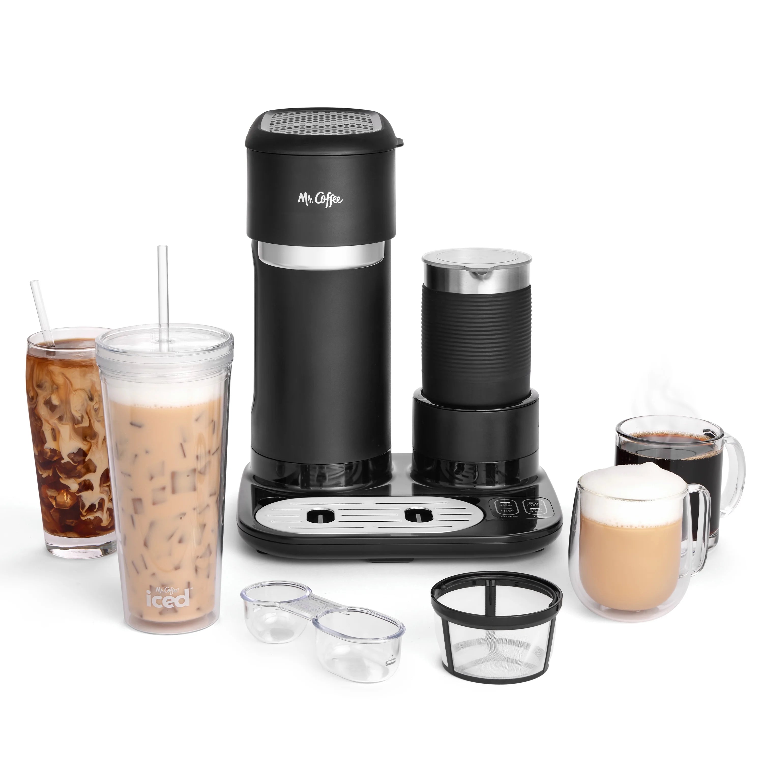 4-in1 Single-Serve Latte, Iced, and Hot Coffee Maker, Black (Mr. Coffee)