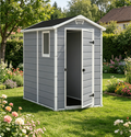 Manor 4 ft. x 6 ft. Durable Resin Outdoor Storage Shed With Heavy Duty Floor and Locking Door, Gray and White (Keter)
