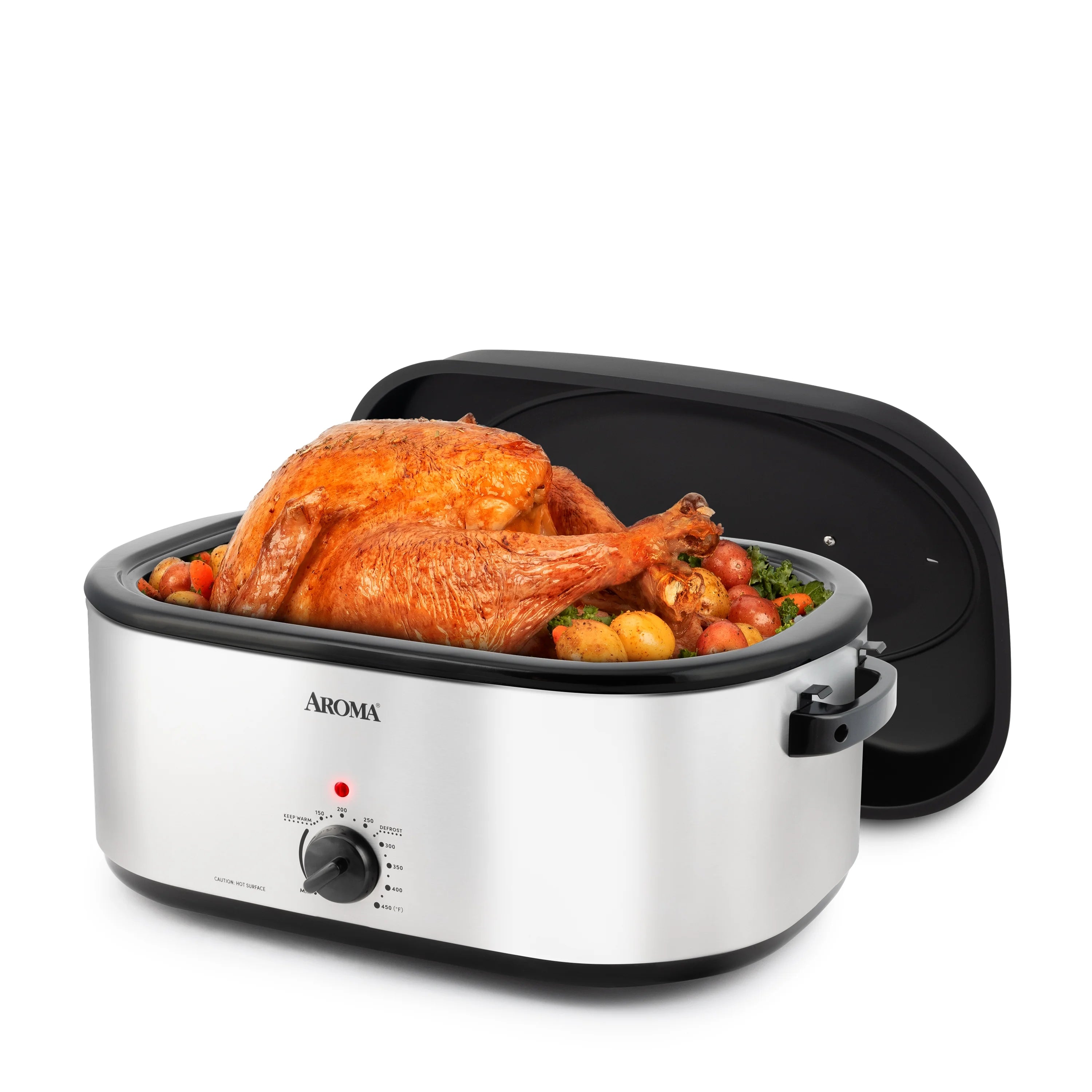 Aroma® 22 Quart Electric Roaster Oven with High-Dome & Self-Basting Lid,  Stainless Steel