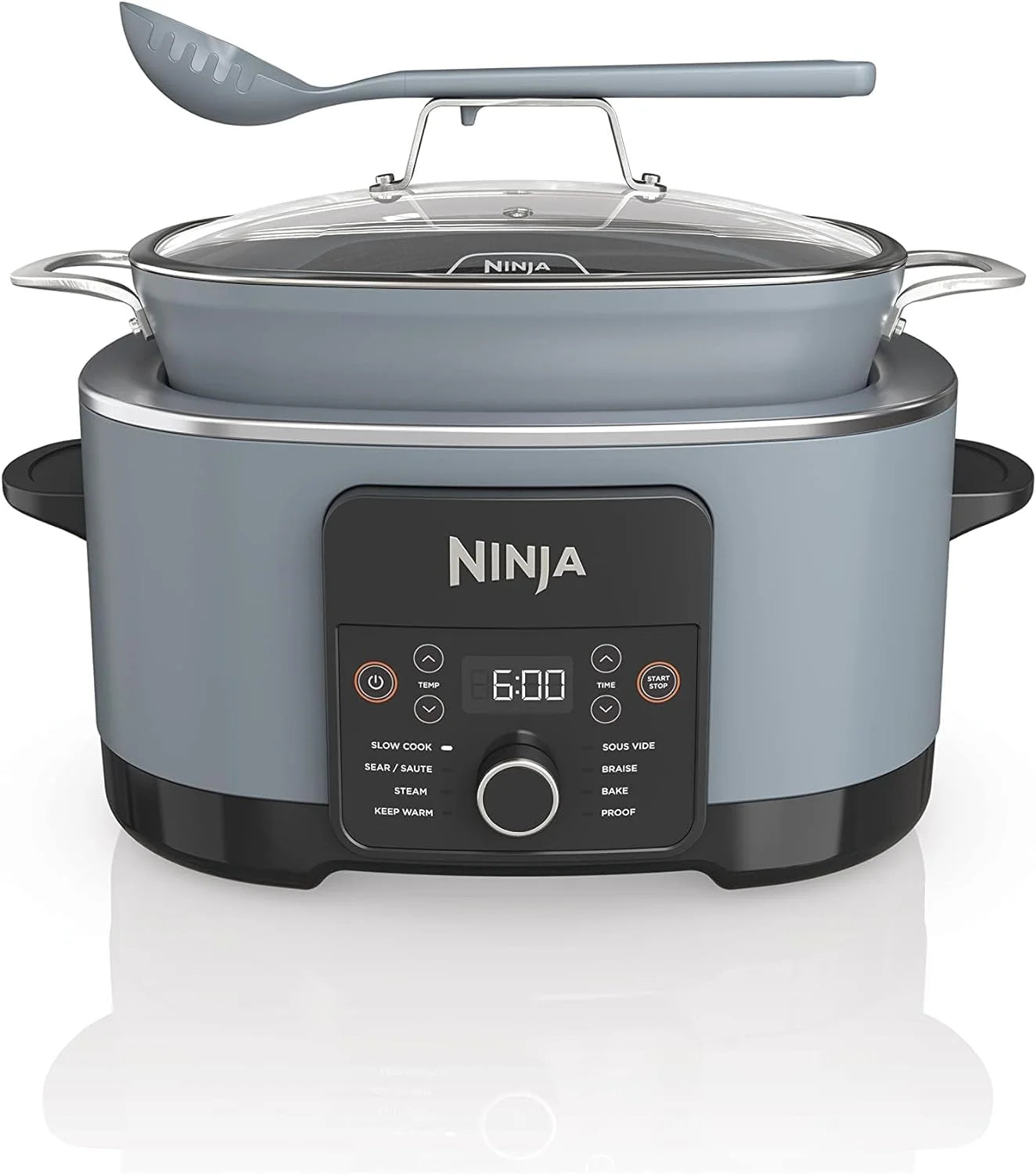 YUQIN MC1001 Foodi PossibleCooker PRO 8.5 Quart Multi-Cooker, with 8-in-1 Slow Cooker, Dutch Oven, Steamer, Glass Lid Integrated Spoon, Nonstick, Oven Safe Pot to 500°F, Sea Salt Gray