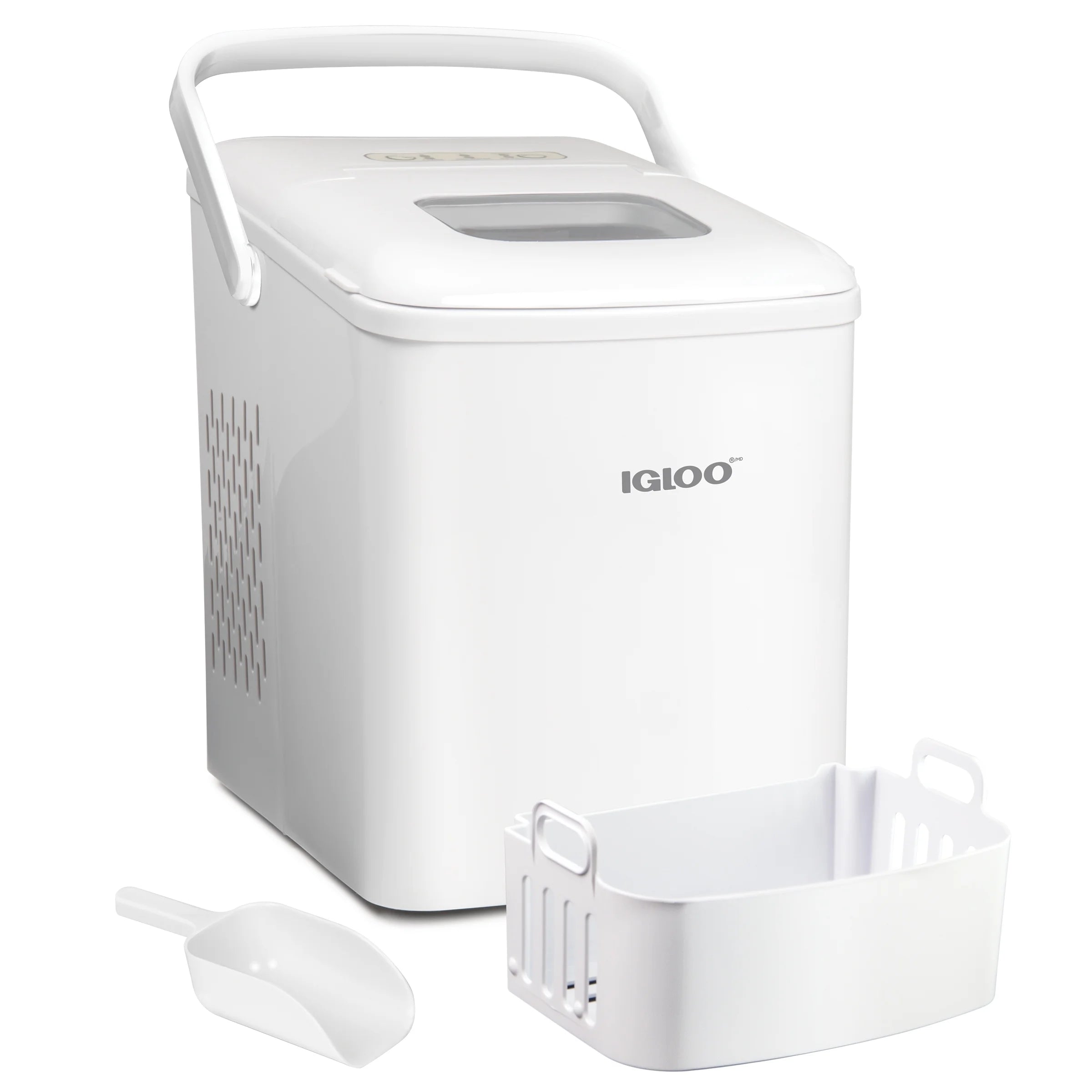 Handled Automatic Ice Machine Self Cleaning Countertop Ice Maker with Scoop, White (Igloo)